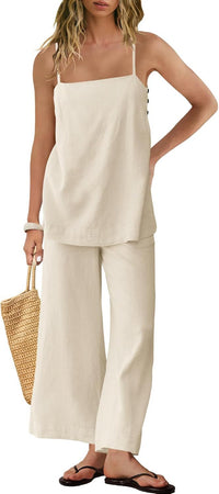 Fashionable Casual Womens Spaghetti-Strap Tank Top And Pants Set