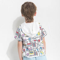 Cartoon print boy's hooded short sleeve t-shirt