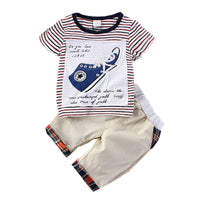 New Shoes, Stripes, Short Sleeves, Children's Sleeve, Casual Top and Trousers for the Summer of