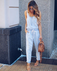 European and American waistcoat waist slimming fashion denim jumpsuit