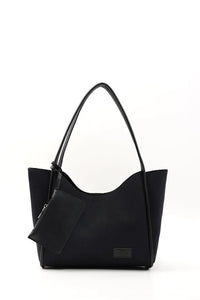 Black Suede SHK108 Women Hand And Shoulder Bag With Wallet And Makeup Bag