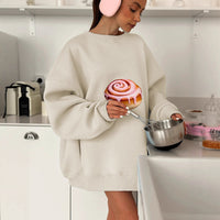 Autumn And Winter Fleece-lined Loose Slimming Long Sleeves Crew Neck Pullover Sweatshirt Women