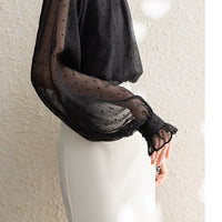Womens Long-Sleeve Chiffon Blouse With Polka Dots