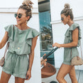 Ruffled pocket lace-up women's jumpsuit