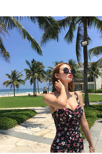 Retro floral one-piece swimsuit