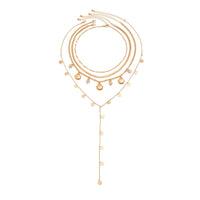 Vacation Fan Seashell Sequin Chain Stacked Collarbone Necklace