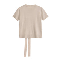 Women's Fashion Round Neck Bowknot Short Sleeve Thin Sweater