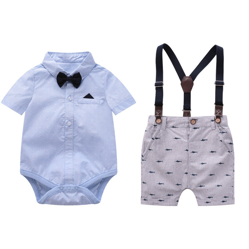 Baby boy short sleeve suit summer baby British overalls