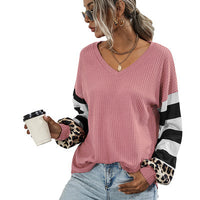 Striped stitching long-sleeved T-shirt women