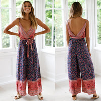 Europe and the United States spring and summer EBAY hot sale jumpsuit sexy sling straps waist print jumpsuit ZC3075