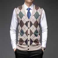 Men's Knitted Wool Vest Cardigan Sleeveless Pocket V-neck Vest
