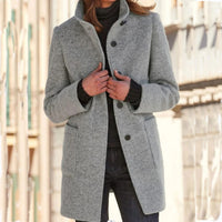 New Retro Solid Color Buttoned Turtleneck Wool Coat
