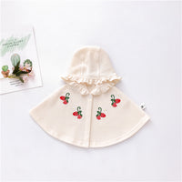 Children's sweet strawberry embroidered hooded cloak