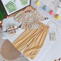 Chiffon Floral Top And Wide Leg Pants Two-piece Suit