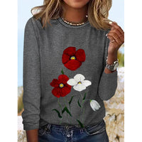 Women's Fashionable Casual Striped Printed Crewneck Long-Sleeve