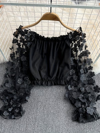 Floral Fairy Mesh-Patchwork Chiffon Blouse