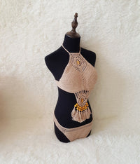 Europe and the United States new woman swimsuit set, beach sunshine bath, foreign trade Crochet Crochet tassel bikini