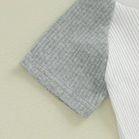 Solid Color Rib Fabric Color Matching Short Sleeve Suit