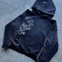 Men's Casual Loose Retro Graffiti Printing Zipper Sweater