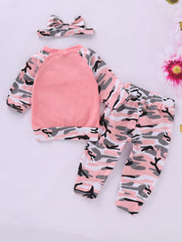 Girls Bow Camouflage Stitching Headwear Suit