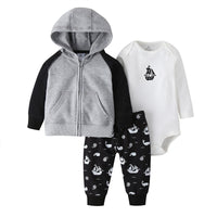 Baby's Long Sleeve Romper Hooded Sweater Pants 3 Piece Set