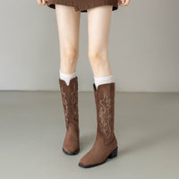 Womens Retro Embroidered Western Cowboy Boots