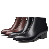Men's Pointed Toe Leather High-Top Zipper Boots
