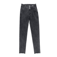 Women's high waist stretch jeans with small feet autumn