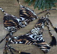 Skull leopard print split bikini