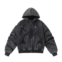 Winter American Retro Washed Distressed Hooded Fleece Lined Sweater