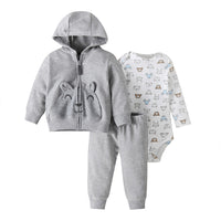 Baby's Long Sleeve Romper Hooded Sweater Pants 3 Piece Set