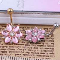 Stainless steel diamond sun flower belly button ring