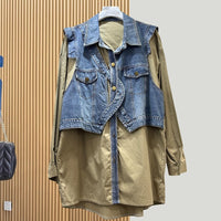 Design Sense Fake Two Pieces Denim Shirt Jacket Women