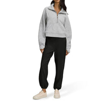 Autumn And Winter Fleece Sweater Half Zipper Coat Stand Collar Pocket European And American Style Women Sweater