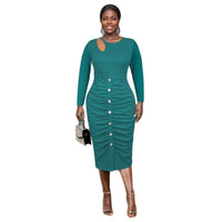 New Womens Hollow-out Neckline Button-up Dress