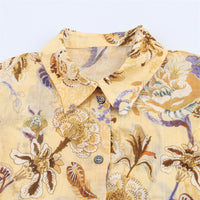 Linen Blended Ethnic Style Floral Print Long Sleeve Shirt