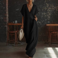 European And American Style Casual Elegant Comfortable Lace-trimmed Loose Linen Cotton Long Dress
