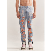 Blue Destruction Beggar Style Jeans