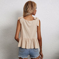 Women's Loose Versatile Tie-Waist Linen Straight Tube Sleeveless Vest Top