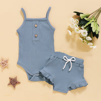 Solid Color Sling Suspenders And Lace Shorts