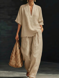 Women's Casual Simple Linen Two-Piece Set