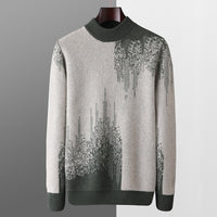 Round Neck Men's Pure Wool Color Contrast Bottoming Shirt