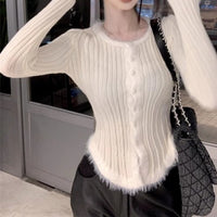 Women's Square Collar Stitching Edging Knitted Cardigan Autumn Winter Coat
