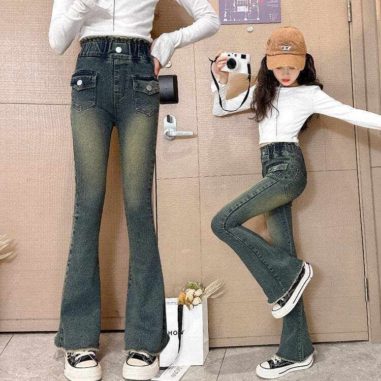 Girls Western Style Fashion Spring And Autumn Stretch Flared Pants