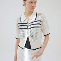 Cardigan Short Sleeve Fit Lapel Fashion Striped Colors