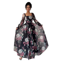 Elegant Long-Sleeve Printed Dress For Women