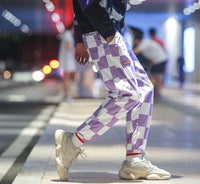 Nuthink men's pants lattice overalls men's tide brand loose Harajuku style multi-pocket hip-hop beam foot pants