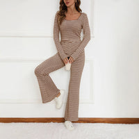 Simple Relaxed-fit Striped Wide-leg Pants Set