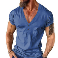 Short Sleeve Men's T-shirt Loose Henley Shirt