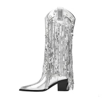 Sequin Tassel Pointed Sleeve High Leg Boot
